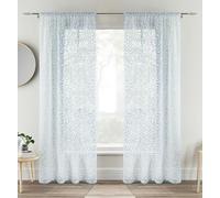 Tyrone Textiles Pair of Willow Blue Leaf Print Linen Look Sheer Voile Panels 122 CMS