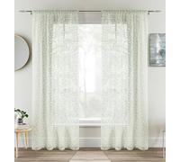 Tyrone Textiles Pair Of Green 137cm Leaf Print On Linen Look Panels, With Rod Pocket Header, Green