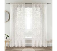 Tyrone Textiles Pair of Willow Natural Leaf Print Linen Look Sheer Voile Panels (Natural, Width - 55" (140cm) x Drop - 48" (122cm))