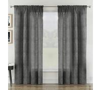 Tyrone Textiles Plain Linen-Look Voile Panels Pair with Rod Pocket Header - Charcoal - 55" (140cm) Width x 90" (229cm) Drop