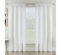 Tyrone Textiles Plain Linen-Look Voile Panels Pair with Rod Pocket Header - White - 55" (140cm) Width x 54" (137cm) Drop
