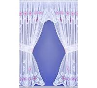 Tyrone Textiles Primrose Floral Window Set with Attached Valance & Matching Tie Backs in Lavender | Size: 140 cm width x 91 cm drop Tyrone Textiles Lavender 140 cm width x 91 cm drop