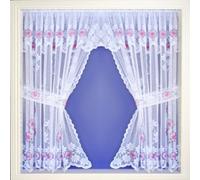 Tyrone Textiles Primrose Lavender Floral Lace Window Set 48 Inch Spray Colour Rod Pocket Window Set With Attached Valance And 2 Matching Tie Backs