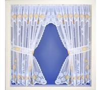 Tyrone Textiles Primrose Marigold Floral Lace Window Set 42 Inch Spray Colour Rod Pocket Window Set With Attached Valance And 2 Matching Tie Backs