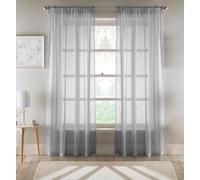 Tyrone Textiles Recycled Eco Friendly Linen Look Plan Voile Panel Pair with Rod Pocket- Ready To Hang - Silver - 55" (140cm) Width x 72" (183cm) Drop