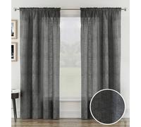 Tyrone Textiles Rhodes Charcoal Linen-Look Sheer Voile Panels - Pair 140 X 122Cm (55X48")