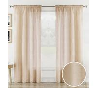 Tyrone Textiles Rhodes Natural / Beige Linen-Look Sheer Voile Panels - Pair 140 X 122Cm (55X48")