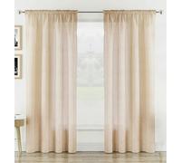 Tyrone Textiles Rhodes' Plain Linen-Look Voile Panels Pair with Rod Pocket Header - Natural - 55" (140cm) Width x 72" (183cm) Drop