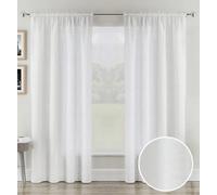 Tyrone Textiles Rhodes White Linen-Look Sheer Voile Panels - Pair 140 X 122Cm (55X48")