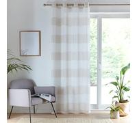 Tyrone Textiles Santorini Voile Panel - Linen Look Panel with Horizontal Coloured Stripes with an Eyelet header (Natural, Drop - 90" (229cm))