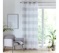 Tyrone Textiles Santorini Voile Panel - Linen Look Panel with Horizontal Coloured Stripes with an Eyelet header (Grey, Drop - 90" (229cm))