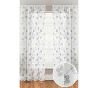 Tyrone Textiles Pair Of Grey 122cm Floral Paste Print Patterned Voile Panels With Rod Pocket Header, Grey