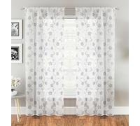 Tyrone Textiles Pair Of Grey 122cm Floral Paste Print Patterned Voile Panels With Rod Pocket Header, Grey