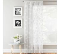 Tyrone Textiles Sienna White Floral Voile Net Curtain Panel - 55 x 48 Inch (140 x 122cm) - Sheer Semi Transparent Slot Top/Rod Pocket Privacy Drapes