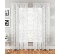 Tyrone Textiles Sienna White Floral Voile Net Curtain Panel Pair - 55 x 72 Inch (140 x 183cm) - Sheer Semi Transparent Slot Top/Rod Pocket Privacy Drapes