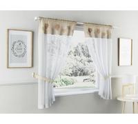 Tyrone Textiles Sweetheart Embroidered Heart Kitchen Window Set Curtain Pair With Matching Tie Backs - Natural (Drop - 54" (137cm)