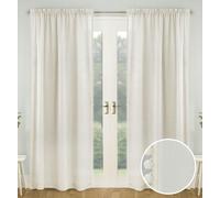 Tyrone Textiles Tahiti Pom-Pom Trim Linen-Look Voile Panel - Pair - Cream - 55" (140cm) Width x 48" (122cm) Drop