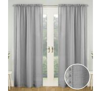 Tyrone Textiles Tahiti Pom-Pom Trim Linen-Look Voile Panel - Pair - Grey - 55" (140cm) Width x 54" (137cm) Drop