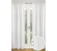 Tyrone Textiles Tahiti Pom-Pom Trim Linen-Look Voile Panel - Pair in White | Size: 140 cm width x 122 cm drop Tyrone Textiles White 140 cm width x 122 cm drop