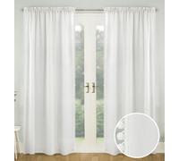 Tyrone Textiles Tahiti Pom-Pom Trim Linen-Look Voile Panel - Pair - White - 55" (140cm) Width x 54" (137cm) Drop