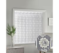 Tyrone Textiles White Floral Textured Voile Louvre Vertical Pleated Window Blind Panel - White - 72" (183cm) Width x 54" (137cm) Drop