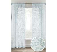 Tyrone Textiles Pair Of Blue 137cm Leaf Print On Linen Look Panels, With Rod Pocket Header, Blue