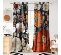 Tyrot 100% Blackout Black Boho Floral Curtains 108 Inches Extra Long for Bedroom Mid Century Botanical Black Out Curtains Room Darkening Grommet Top Thermal Insulated Window Drapes 2 Panels,52Wx108L