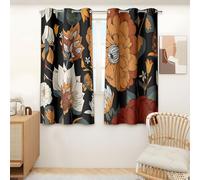 Tyrot Black Boho Floral 100% Blackout Curtains for Bedroom 45 inch Long 2 Panels Mid Century Botanical Black Out Curtains for Living Room Grommet Thermal Insulated Room Darkening Window Drapes,42Wx45L