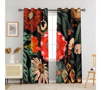 Tyrot Black Boho Floral 100% Blackout Curtains for Living Room 84 inch Long 2 Panels Mid Century Botanical Black Out Curtains for Bedroom Grommet Thermal Insulated Room Darkening Window Drapes,52Wx84L