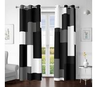 Tyrot Black Grey 100% Blackout Curtains for Bedroom 84 inch Length 2 Panels Set White Grey Modern Abstract Geometric Black Out Curtains Insulated Room Darkening Window Drapes for Living Room, 42Wx84L