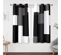 Tyrot Black Grey Short Blackout Curtains 45 inch Length 2 Panels Set White Grey Modern Abstract Geometric Drapes for Kitchen Black Out Curtains Insulated Room Darkening Small Window Curtains, 42Wx45L