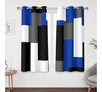 Tyrot Blue Gray 100% Blackout Curtains 45 inch Length 2 Panels Set White Grey Modern Abstract Geometric Drapes for Kitchen Black Out Curtains Insulated Room Darkening Small Window Curtains, 42Wx45L