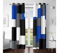 Tyrot Blue Gray 100% Blackout Curtains for Bedroom 63 inch Length 2 Panels Set White Grey Modern Abstract Geometric Black Out Curtains Insulated Room Darkening Window Drapes for Living Room, 42Wx63L