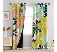 Tyrot Boho Floral 100% Blackout Curtains fo Bedroom 84 inch Long 2 Panels Mid Century Botanical Black Out Curtains for Living Room Grommet Thermal Insulated Room Darkening Window Drapes