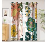 Tyrot Boho Floral 100% Blackout Curtains for Bedroom 84 inch Long 2 Panels Mid Century Botanical Black Out Curtains for Living Room Grommet Thermal Insulated Room Darkening Window Drapes,42Wx84L