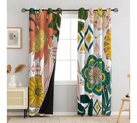 Tyrot Boho Floral 100% Blackout Curtains for Living Room 72 inch Long 2 Panels Mid Century Botanical Black Out Curtains for Bedroom Grommet Thermal Insulated Room Darkening Window Drapes,52Wx72L