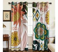 Tyrot Boho Floral 100% Blackout Curtains for Living Room 72 inch Long 2 Panels Mid Century Botanical Black Out Curtains for Bedroom Grommet Thermal Insulated Room Darkening Window Drapes,52Wx72L