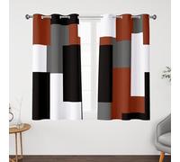 Tyrot Burnt Orange 100% Blackout Curtains for Bedroom 45 inch Length 2 Panels Set White Grey Modern Abstract Geometric Black Out Curtains Insulated Room Darkening Small Window Curtains, 42Wx45L