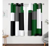 Tyrot Green 100% Blackout Curtains 45 inch Length 2 Panels Set White Grey Modern Abstract Geometric Drapes for Kitchen Black Out Curtains Insulated Room Darkening Small Window Curtains, 42Wx45L
