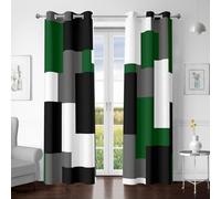Tyrot Green 100% Blackout Curtains for Bedroom 63 inch Length 2 Panels Set White Grey Modern Abstract Geometric Black Out Curtains Insulated Room Darkening Window Drapes for Living Room, 42Wx63L
