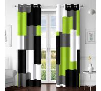 Tyrot Lime Green 100% Blackout Curtains for Bedroom 96 inch Length 2 Panels Set Light Fresh Modern Abstract Geometric Black Out Curtains Insulated Room Darkening Window Drapes for Living Room, 52Wx96L