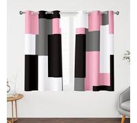 Tyrot Pink 100% Blackout Curtains 45 inch Length 2 Panels Set White Grey Modern Abstract Geometric Drapes for Kitchen Black Out Curtains Insulated Room Darkening Small Window Curtains, 42Wx45L