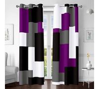 Tyrot Purple 100% Blackout Curtains for Bedroom 63 inch Length 2 Panels Set Black Grey Modern Abstract Geometric Black Out Curtains Insulated Room Darkening Window Drapes for Living Room, 42Wx63L