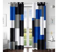 Tyrot Royal Blue 100% Blackout Curtains for Bedroom 108 inch Extra Long 2 Panels Set Navy Blue Grey Modern Abstract Geometric Black Out Curtains Room Darkening Window Drapes for Living Room, 52Wx108L