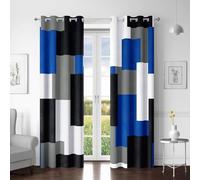 Tyrot Royal Blue 100% Blackout Curtains for Bedroom 63 inch Long 2 Panels Set Navy Blue Modern Abstract Black Out Curtains Black Grey Insulated Room Darkening Window Drapes for Living Room, 52Wx63L