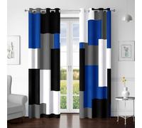 Tyrot Royal Blue 100% Blackout Curtains for Bedroom 72 inch Length 2 Panels Set White Grey Modern Abstract Geometric Black Out Curtains Insulated Room Darkening Window Drapes for Living Room, 52Wx72L