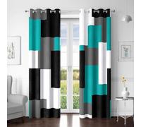 Tyrot Teal Black and Grey Blackout Curtains, Teal, 52x63
