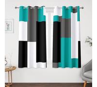 Tyrot Teal/Turquoise 100% Blackout Curtains 45 inch Length 2 Panels Set Black White Grey Modern Abstract Geometric Drapes for Kitchen Curtains Insulated Room Darkening Small Window Curtains, 52Wx45L