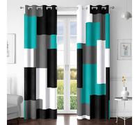 Tyrot Teal/Turquoise 100% Blackout Curtains for Bedroom 108 inch Extra Long 2 Panels Set Black Grey Modern Abstract Geometric Black Out Curtains Room Darkening Window Drapes for Living Room, 52Wx108L