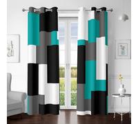 Tyrot Teal/Turquoise 100% Blackout Curtains for Bedroom 63 inch Length 2 Panels Set White Grey Modern Abstract Geometric Black Out Curtains Room Darkening Window Drapes for Living Room, 42Wx63L